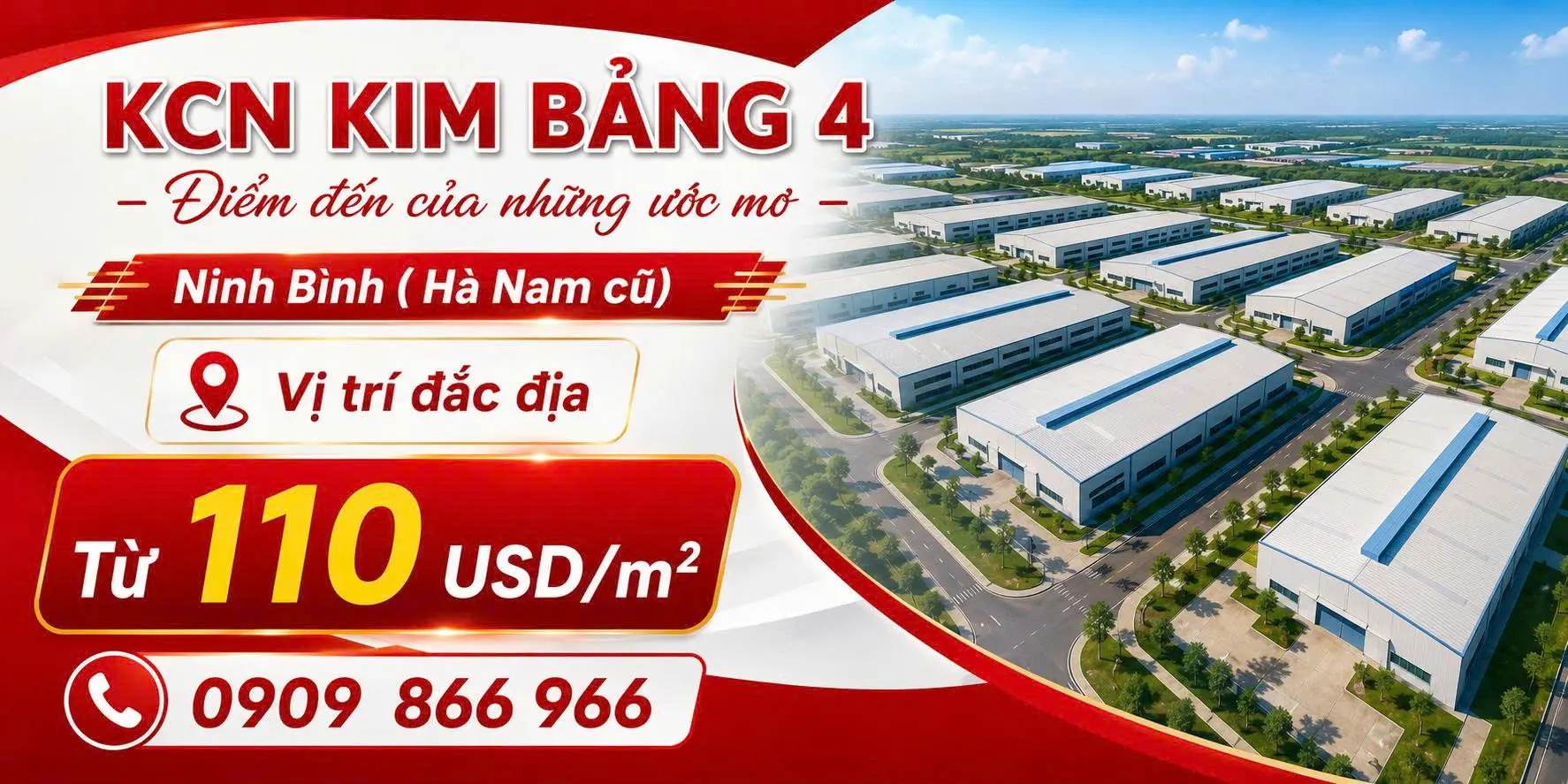KCN Kim Bảng 4 – Ninh Bình (Hà Nam cũ) – từ 110 USD/m²